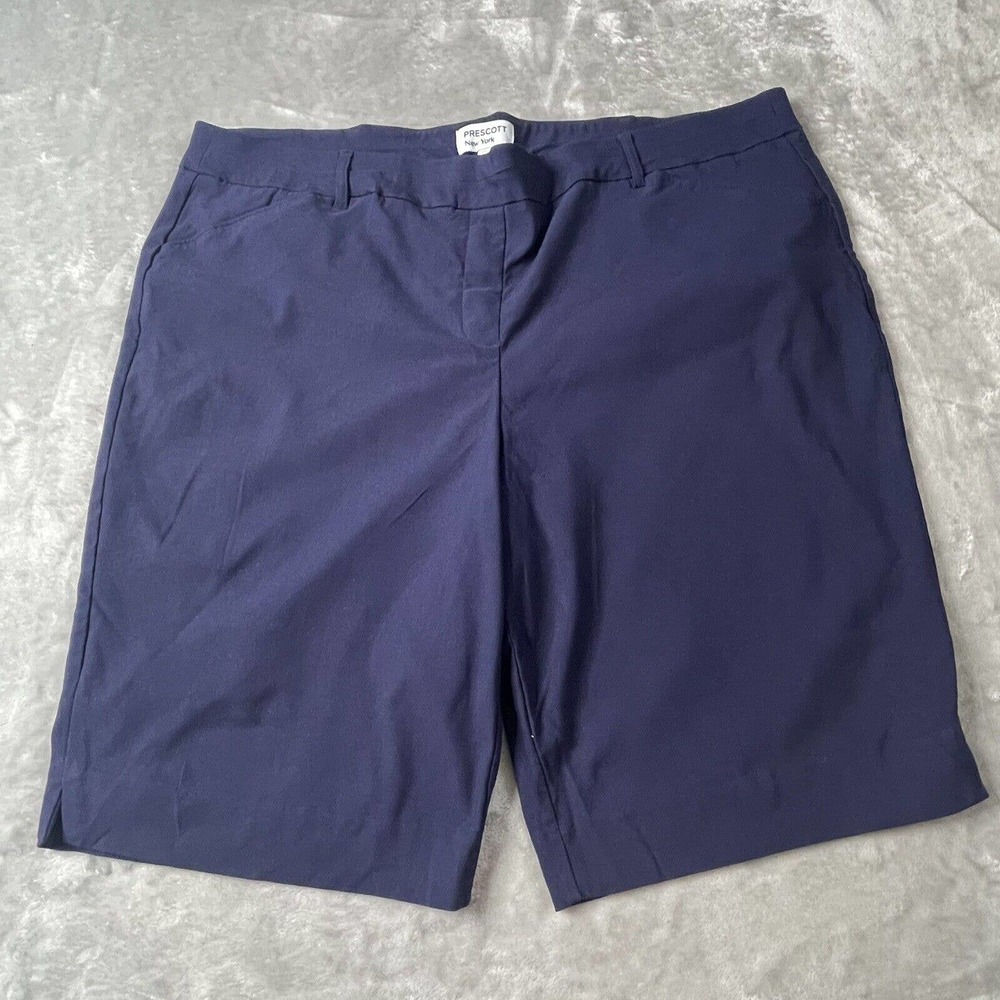 Prescott New York Women's 26W Shorts Navy Blue Pull On Stretch Bermuda Plus EUC